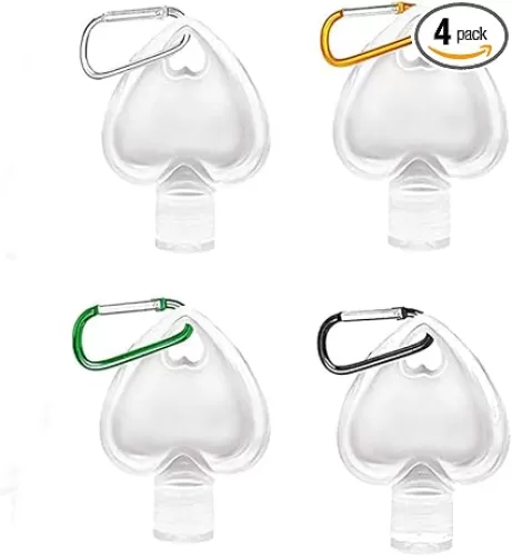 esowemsn 4pcs Plastic Heart-shaped Keychain Bottles Empty Hand Wash Bottles 50ml/2oz Refillable Leakproof Plastic Clear Travel Bottles for Hand Soap Body Wash Liquid Shampoo(Random Color)