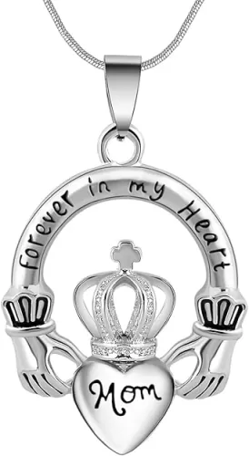 Eternaloved Cremation Jewelry Forever in My Heart Crown Heart Ash Urn Memorial Pendant necklace