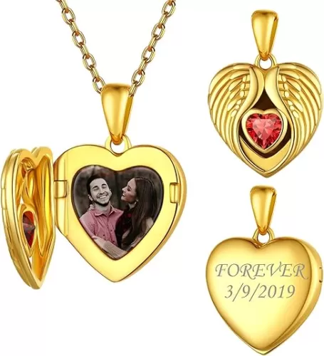 FindChic 925 Sterling Silver Heart Locket Necklaces Celtic Knot/Dainty Branch/Angel Wing/Plant Branches/Hug/Flame Custom Photo Necklace 16inch to 22inch Chain Memorial Jewelry Gift for Women+Gift Box