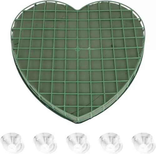 Flower Foam Cage with Suction Cup Green Wet Foam Blocks Floral Foam Block Artificial Floral Arrangements Mud for Florist Wedding Car Decoration (Large Heart)