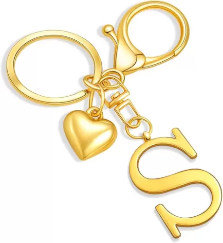 Gold Heart Initial Letter Keychain Gift for Women Bag Charm Purse Charms for Handbags Accessories Metal Alphabet A-Z