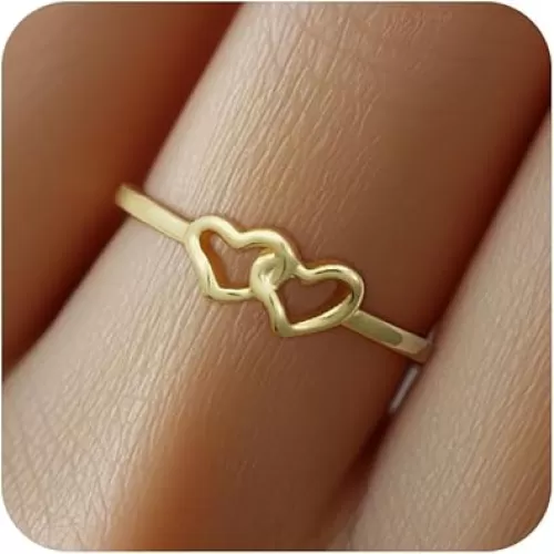 Gold Rings for Women Open Ring Adjustable Heart/Cuban/Wave/Twist Ring Engagement Wedding Jewelry Gift Promise for Her
