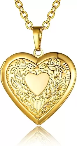 GOLDCHIC JEWELRY Heart Locket Necklace for Women, Personalized Photo Necklaces with Picture Inside, Custom Love Gifts with 18