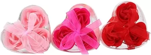 GSHLLO 3 Boxes Floral Scented Bath Rose Soap Flower Petals Soap with Heart Shaped Box for Wedding Valentine’s Day