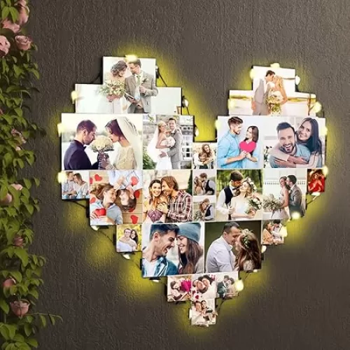 Heart Picture Frames Collage with custom 15 photo Wall Hanging Picture Frame with Led Light, Multi Photo Frame Collage for Family Pictures Wall Decor Gift For Mom Dad Father Lover Wife (15 photo)