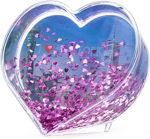 Heart Shape "I Love New York" Clear Plastic Water Globe Picture Frame