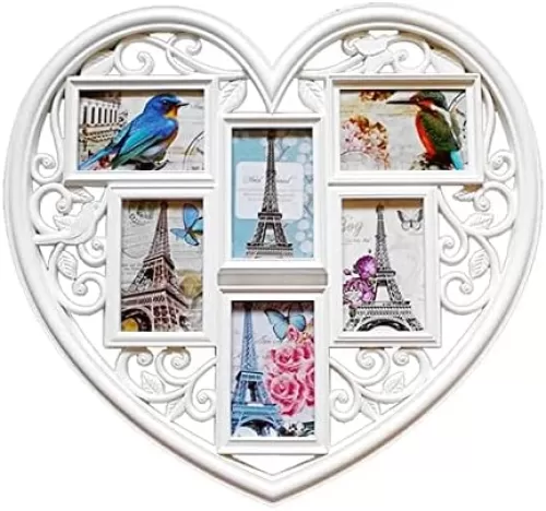 Heart Shaped Big White Hanging Collage Photo Frame Wedding Or Lovers Gift Home Decoration Multi Photo Frame 6 Photos