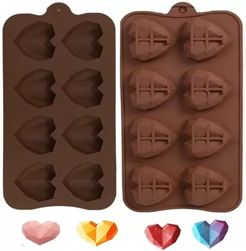 Heart Silicone Chocolate Mould 3D Diamond Love Shaped Chocolate Mold 2PCS 8-Cavity Valentine