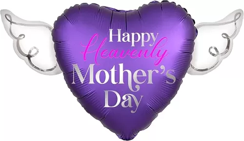 Heavenly Balloons Happy Heavenly Mother's Day Heart Shaped Balloon with Angel Wings | Memorial Tribute (Purple)