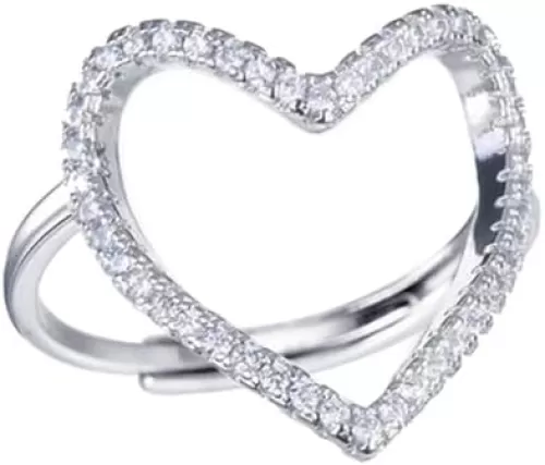 Hollow Heart Ring for Women Rhinestone CZ Statement Ring Engagement Promise Ring Wedding Band Adjustable