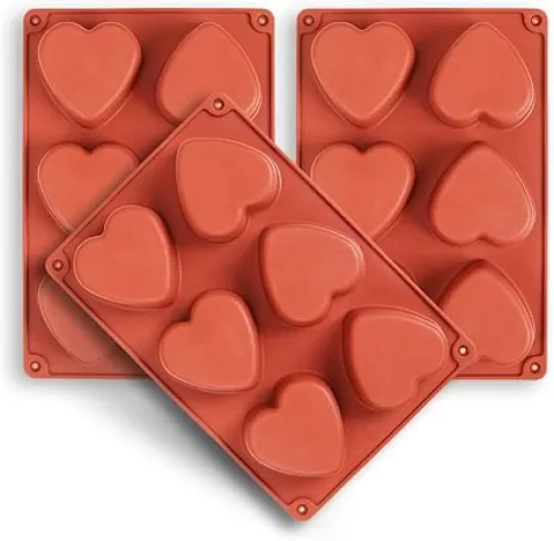 homEdge 6-Cavity Heart Silicone Mold, 3 Packs Heart Shape Molds for Making Handmade Soap, Chocolate, Soap Candles and Jelly-Brown
