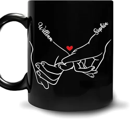 Hyturtle Personalized Mug Valentine’s Day Gifts For Him Her - Hand Couple Love With Custom Name Coffee Mug 11oz - Unique Gifts For Boyfriend Girlfriend Husband Wife, Couple Anniversary