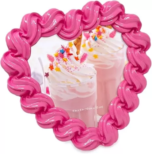 Isaac Jacobs 4x4 Dark Pink Glossy Frosting Heart-shaped Picture Frame with Easel & Hook for Tabletop & Wall Display, Decorative Art Design, Home Décor, Gallery Wall, Desktop Display (4x4, Dark Pink)