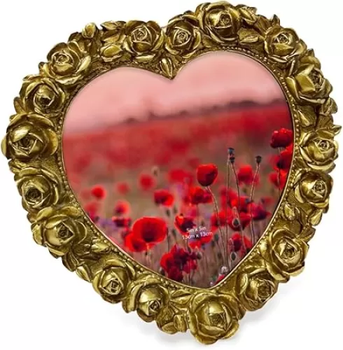 Isaac Jacobs 5x5 Gold Heart Shaped Rose Border Resin Frame, Photo Tabletop & Wall Display Hanging Display & Home DÃ©cor (5x5, Gold)
