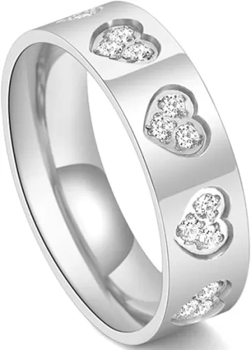 Jude Jewelers 6mm Stainless Steel Heart Shaped Eternity Wedding Band Statement Engagement Proposal Ring