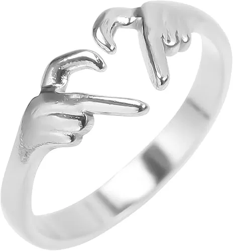 Jude Jewelers Stainless Steel Adjustable Size Heart Shaped Hand Language Weddding Promise Anniversary Statement Ring
