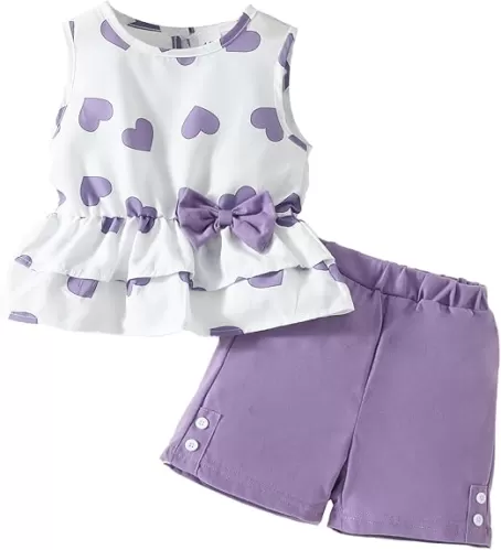 Kids Girl Clothes Heart Print Sleeveless Top and Shorts Baby Girl Summer Outfits Short Set