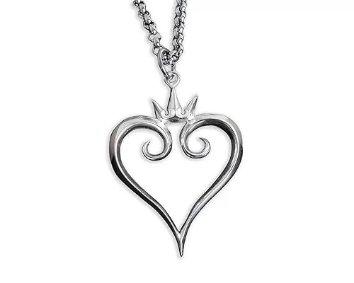 Kingdom Heart 925 Sterling Silver Necklace Pendant Jewelry Keychain Amulet Cosplay (Heart Silver)