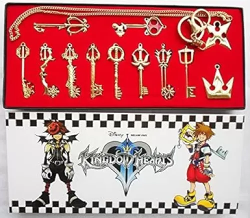 Kingdom Hearts Keyblade Sora Weapon Keychain Pendant for Collection for mens Golden 12pcs