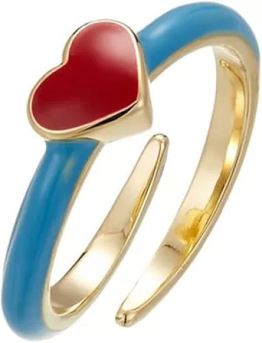 Kokoma Red Heart Open Statement Ring for Women Enamel Love Heart Stacking Ring Promise Engagement Rings Wedding Band Adjustable Finger Band