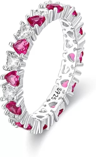 KUNSIR 925 Sterling Silver Rings Classic Cubic Zirconia Eternity Promise Statement Anniversary Wedding Bands Engagement Rings for Women Infinity Forever Love Ring Size 7-9