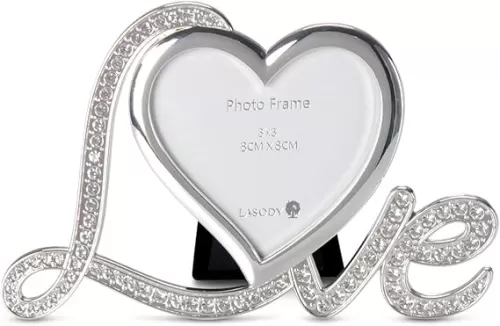 LASODY Elegant Silver Plated Heart Shaped Photo Frame Holds a 3" x 3" Photo, Anniversary Wedding Gifts Valentine