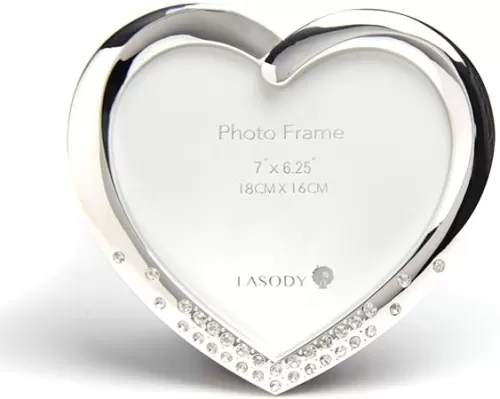 LASODY Elegant Silver Plated Heart Shaped Picture Frame Holds 7"X6.25" Picture Wedding Gifts Valentine