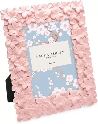 laura ashley 2x3 Pink Flower Textured Hand-Crafted Resin Picture Frame w/Easel & Hook for Tabletop & Wall Display, Decorative Floral Design Home D cor, Photo Gallery, Art (2x3, Pink)