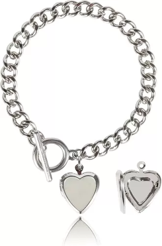 Link Bracelet, Love Heart Locket Bracelet With Mother Of Pearl for Women