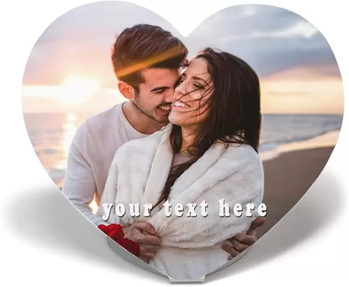 LOUISMIAA Custom Metal Modern Home Decor Picture Frame Decorative Photo Frame, Custom Personalized Photo Picture & Text Aluminum Display Stand Office Decor, Heart Shape