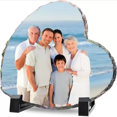 LOUISMIAA Personalized Picture Frame Custom Photo Stone Rock Slate Plaque Frames, Customized Gifts for Mothers Fathers Day Valentine