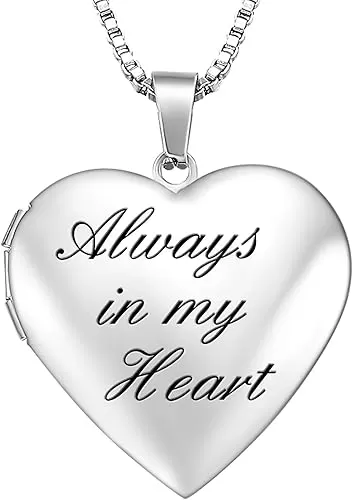 Love Heart Locket Necklace That Holds Pictures, Initial Alphabet A-Z Photo Lockets