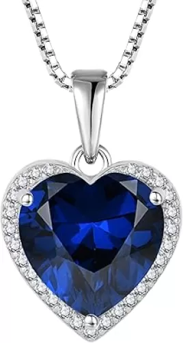 Love Heart Necklace 925 Sterling Silver Simple Halo Solitaire Pendant Birthstone Jewelry for Women