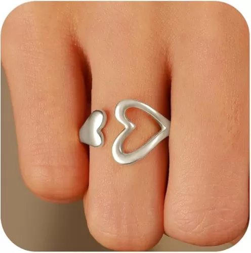 Love Heart Rings for Women 925 Sterling Silver 14K Gold Plated Mother Daughter Ring Promise Rings for Her Eternity Engagement Wedding Band Rings Adjustable Stackable Rings Birthday Graduation Gifts