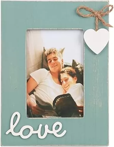 Love Picture Frame Blue 4x6, Heart photo frame teal for boyfriend , couple, family