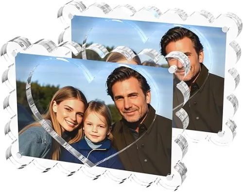 LUGUNU 4x6 Acrylic Picture Frame – Scalloped Heart-Shaped Magnetic Double Sided Clear Display, 10+10mm Thick Freestanding Block for Home, Office, Gift (2 Pack)