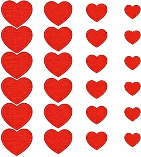 Lystaii 24pcs Red Heart Shape Iron on Patches Cute Mini Heart Iron-on sew-on Patches Embroidered Applique Decoration Patches Assorted Size Custom Patches for Clothing Jackets Backpacks Jeans Hats Bags