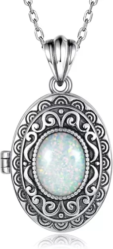 MANBU Sterling Silver Locket Necklace for Women Oval-Shaped Locket Pendant Holds Pictures Always with You Vintage Style Photos Locket Jewelry Gifts for Loved One