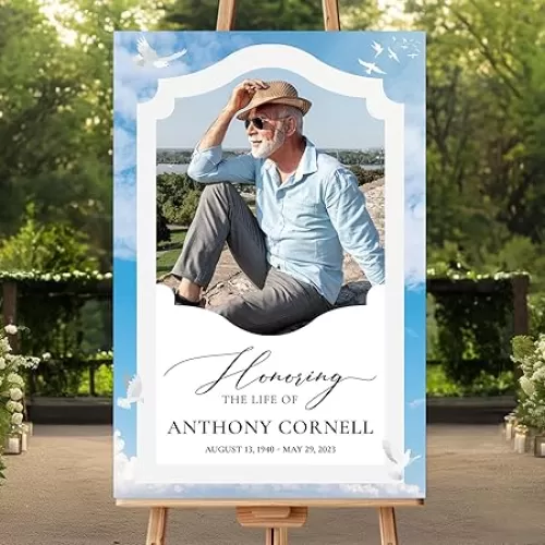 Memorial Dove Clouds Sign, Blue Sky Funeral Welcome Sign, Dove Memorial Photo Sign, Celebration Of Life Welcome Sign, Forever In Our Hearts Sign, In Loving Memory Sign, Celebration Of Life Party Ideas