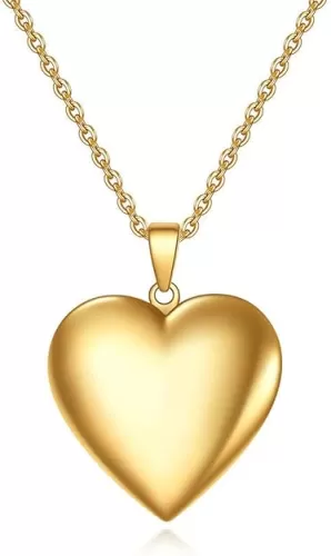 Men Women Photo Locket Necklace Heart Shape Locket Pendant with 24 Inch Chain for Birthday