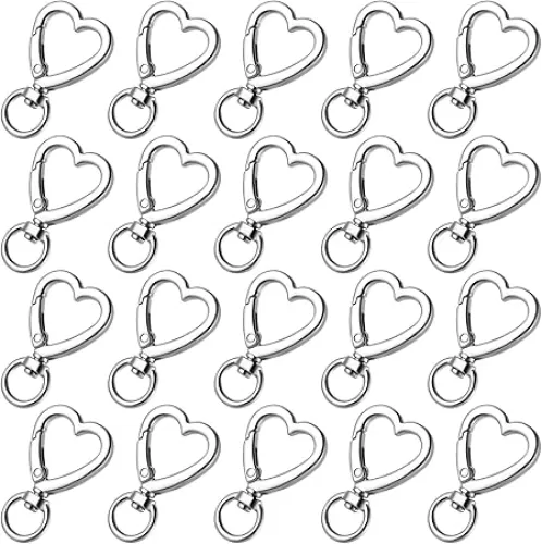 Metal Heart Shape Keychain, 20pcs Sliver Heart Carabiner Clips for Keys, Snap Hook Keychain Clip for Wristlets, Card Holders and Picture Keychains
