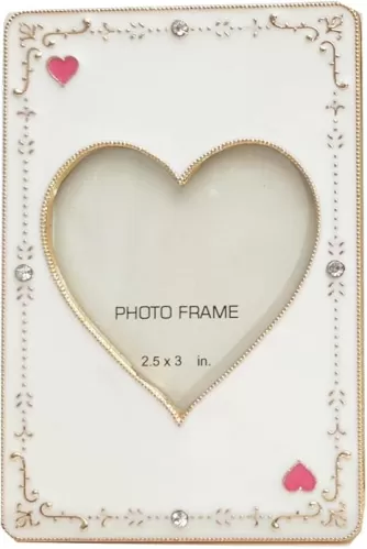 Mini Playing Card Heart shaped Metal Picture Frames, Hearts and Spades Design, For friends lovers, White, Table Display, Picture random (PINK HEART)