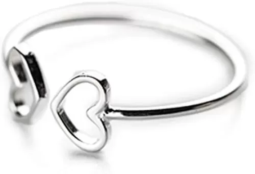 NewZenro Double Heart Love Open Ring for Women S925 Sterling Silver Dainty Adjustable Statement Engagement Thin Tiny Minimalist Finger Rings Jewelry Gifts for BFF Daughter Birthday