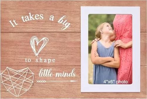 NZY Teachers Day Gift-Appreciation Present-Thank You Present-End of Year Keepsake-Christmas Gifts for Teachers-It Takes A Big Heart to Shape Little Minds-Wooden Picture Frame Photo Frame