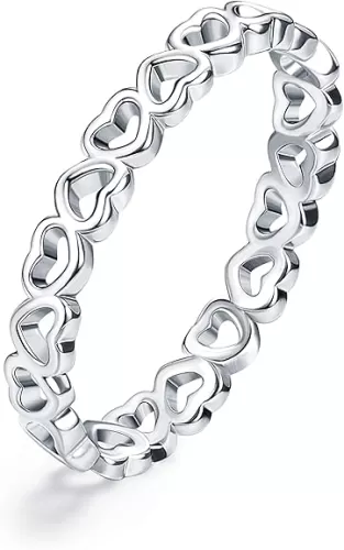 ORAZIO Real 925 Sterling Silver Heart Ring for Women Cute Plain Heart Band Dainty Engagement Promise Wedding Rings Jewelry