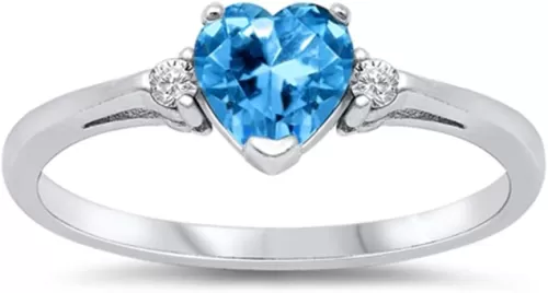 Oxford Diamond Co Sterling Silver Gemstone Heart Promise Love Jewelry Ring Sizes 3-12