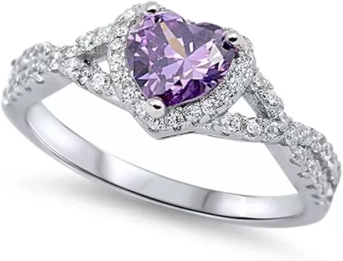 Oxford Diamond Co Sterling Silver Heart Halo Cubic Zirconia Promise Ring