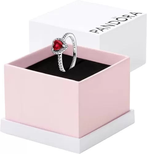 Pandora Elevated Red Heart Ring - Sterling Silver Ring for Women - Layering or Stackable Ring with Red Crystal - Gift for Her With Gift Box