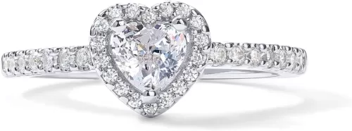 PAVOI 14K Gold Plated Heart Halo Ring for Women | Promise Rings for Her (White Gold, 7)