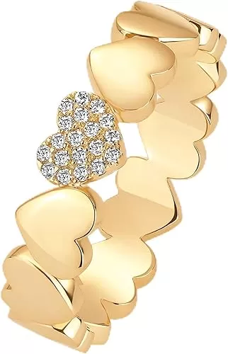 PAVOI 14K Yellow Gold Plated Heart Stackable Ring for Women | Love Valentines Statement Rings | Size 7